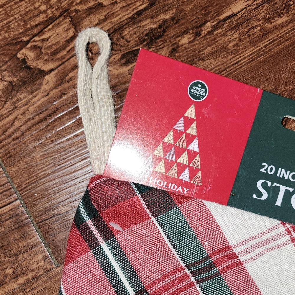 New Holiday Woodlands Red & Cream Plaid Snowflake Burlap 20" Christmas Stocking - Picture 4 of 6